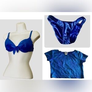 💙 3 Piece Swim Set Blue Bikini Crop Top Mermaid